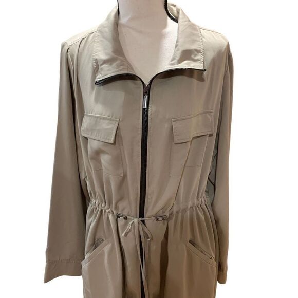 Torrid Utility Jacket Tan Twill Cinched Tie Waist 4-Pocket Thigh Length Wmn Sz 1 - Picture 1 of 12
